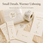 Gift-ready details with thank-you seals, Just For You labels and cards